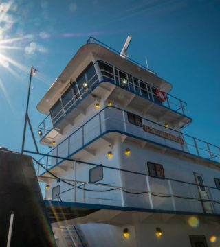 Ground level view of a boat showcasing the Wynne windows.