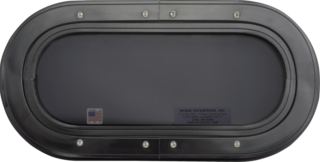 Model 155 stationary window interior view with black frame.