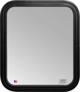Model 200 stationary window interior view with black frame.