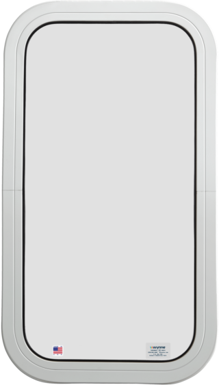 Model 200 stationary vertical window interior view with white frame.