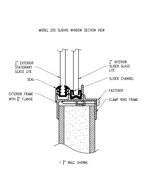 Model 205 sliding window blueprint.
