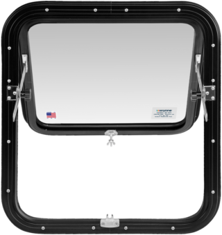 Model 230 full hinged swing out window interior view with black frame.