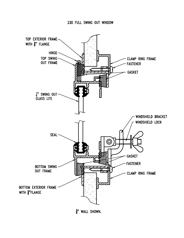 Model 230 full hinged swing out window blueprint.