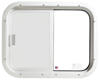Model 300 sliding window interior view with white frame.